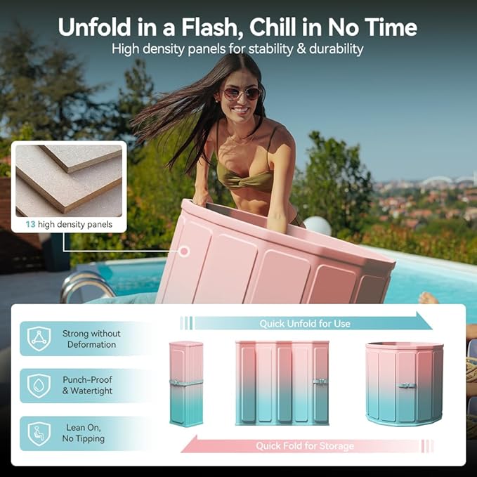 Portable Foldable Ice Bath Tub, Large Size 77 Gal, Fast Muscle Recovery, Home Outdoors Gyms, Quick Opening without Installation, No Water Leakage (Ice/Hot Universal)