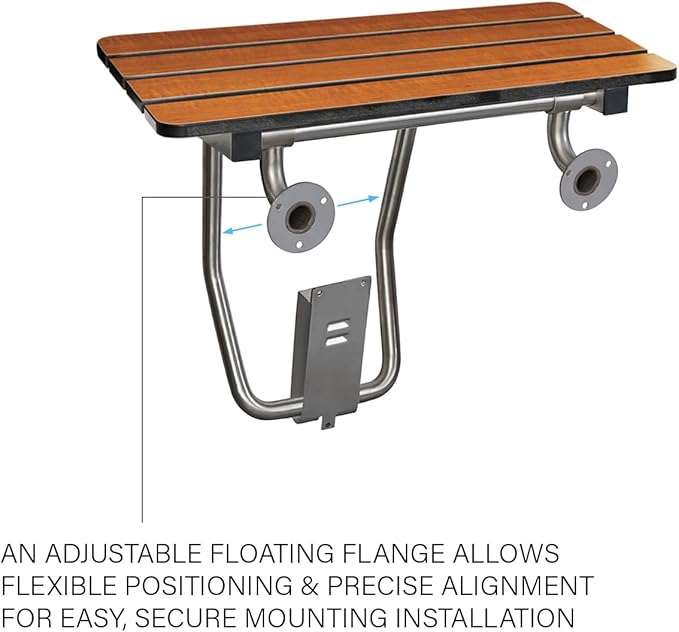 Seachrome 32-inch x 15-inch in ADA Folding Wall Mount Bathroom Shower Seat Bench, Teak Phenolic Seat