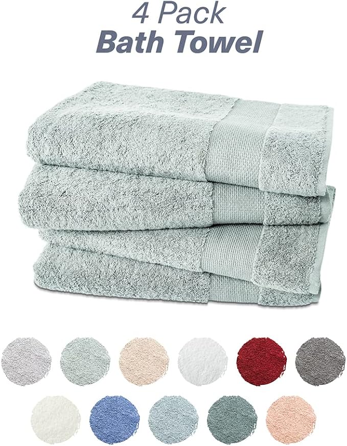 Hencely Premium Bath Towel Set of 4-28x58 Inches - High Absorbency, Quick Drying - 100% Soft Turkish Cotton Towels - Ideal for Home, Bathroom, Hotel, Spa, and Gym - Light Green