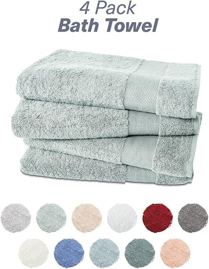 Hencely Premium Bath Towel Set of 4-28x58 Inches - High Absorbency, Quick Drying - 100% Soft Turkish Cotton Towels - Ideal for Home, Bathroom, Hotel, Spa, and Gym - Light Green