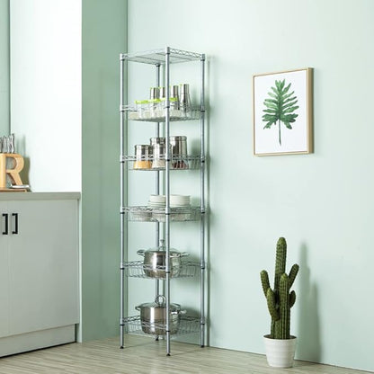 6 Tier Storage Racks Shelving, Heavy Steel Pantry Shelves, Adjustable Wire Shelving Rack, Suitable for Garage, Kitchens, Offices, 13.4" W x 13.4" D x 63" H, Silver