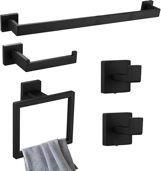 Matte Black Bathroom Accessories Set, 22.2 Inch Bath Towel Bar Set, Stainless Steel Bathroom Hardware Set, Towel Racks for Bathroom Wall Mounted