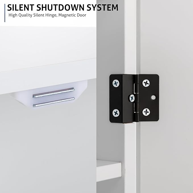 eclife 24" Bathroom Medicine Cabinet W/Mirror, Double Doors Bathroom White Wall Mount Mirror Cabinet, Hanging Triple Shelf Storage Cabinet Opens Left and Right