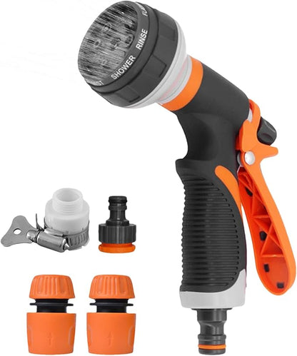 Hose Nozzle - Water Spray Attachment, 8 Adjustable Watering Patterns with Comfortable Grip, Durable Design with Easy Use, Garden and Car Accessory for Washing Vehicles, Showering Pets