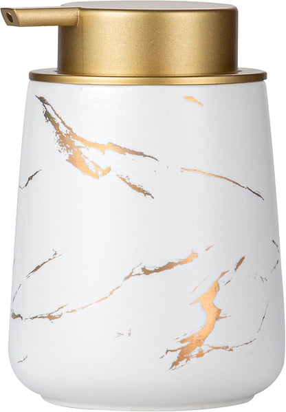 Enra Ceramic Gold Soap Dispenser,12 oz Marble Hand Liquid Soap Dispenser for Bathroom Kitchen Dispenser for Dish Soap with Easy-to-Press(Glod Liquid Type2)