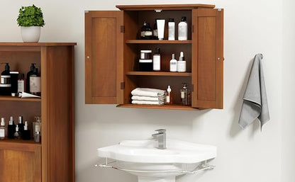 ChooChoo Bathroom Wall Cabinet, Over The Toilet Space Saver Storage Cabinet, Medicine Cabinet with 2 Door and Adjustable Shelves, Cupboard, Rustic