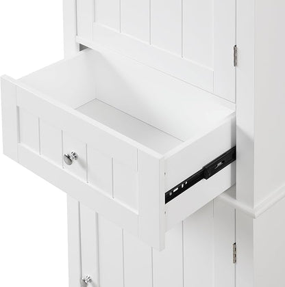 Favfurish 68" Tall Bathroom Storage Cabinet with Doors and Drawer,Modern Linen Cabinets w/Adjustable Shelf and Anti-Toppling Device,Freestanding Organizer for Bath Room,Study,Office,Kitchen White