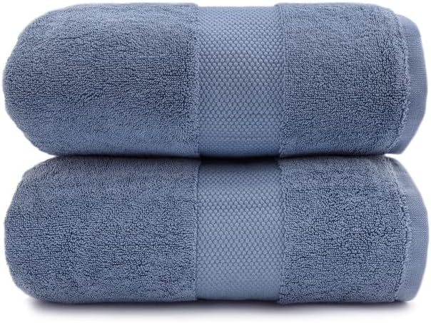 Maisonette Elegance 100% Organic Cotton Turkish Bath Towels, Soft & Absorbent, Ideal Quick Dry Large Bathroom Towel Set for Shower (30" x 58", 2 Pack) - Dark Blue (Mineral)