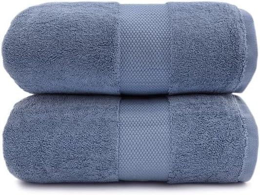 Maisonette Elegance 100% Organic Cotton Turkish Bath Towels, Soft & Absorbent, Ideal Quick Dry Large Bathroom Towel Set for Shower (30" x 58", 2 Pack) - Dark Blue (Mineral)