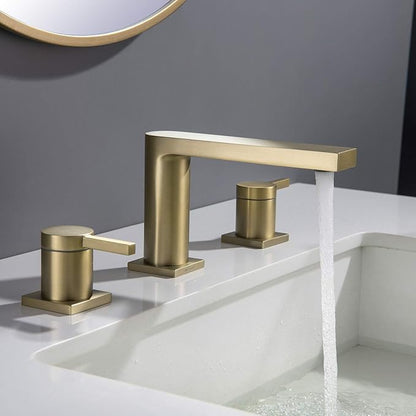 Luxury Brass Modern Widespread Bathroom Sink Faucets with Copper Valve for 3 Hole 2-Handle 8 Inch Deck Bathroom Vanity Faucet, &Stainless Steel Pop-up Drain Assembly, Brushed Champagne Gold