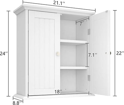 ChooChoo Bathroom Wall Cabinet Set of 2, Over The Toilet Space Saver Storage Cabinet, Medicine Cabinet with 2 Door and Adjustable Shelves, Cupboard, White