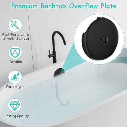 Single Hole Bathtub Drain Cover 1/8", Universal Bathtub Overflow Drain Cover with One Matching Screw for Waste and Over Flow, Tub Overflow Cover Fits Most Standard Bath Tub Drains (2PCS) (Black)