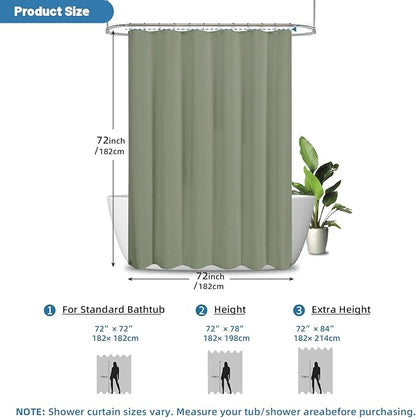 2-in-1 Waterproof Fabric Shower Curtain - No Separate Liner Needed, Hotel-Style Waffle Weave, Effortless Cleaning & Washable Bathroom Shower Curtain Set,72Wx72H,SageGreen