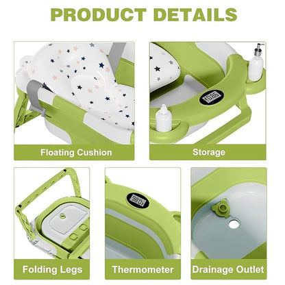TPN Collapsible Baby Bathtub, Baby Bath Tub with Soft Cushion & Real-Time Thermometer, Baby Bathtub Infant to Toddler Tub (0-36 Months), Portable Newborn Travel Bath tub