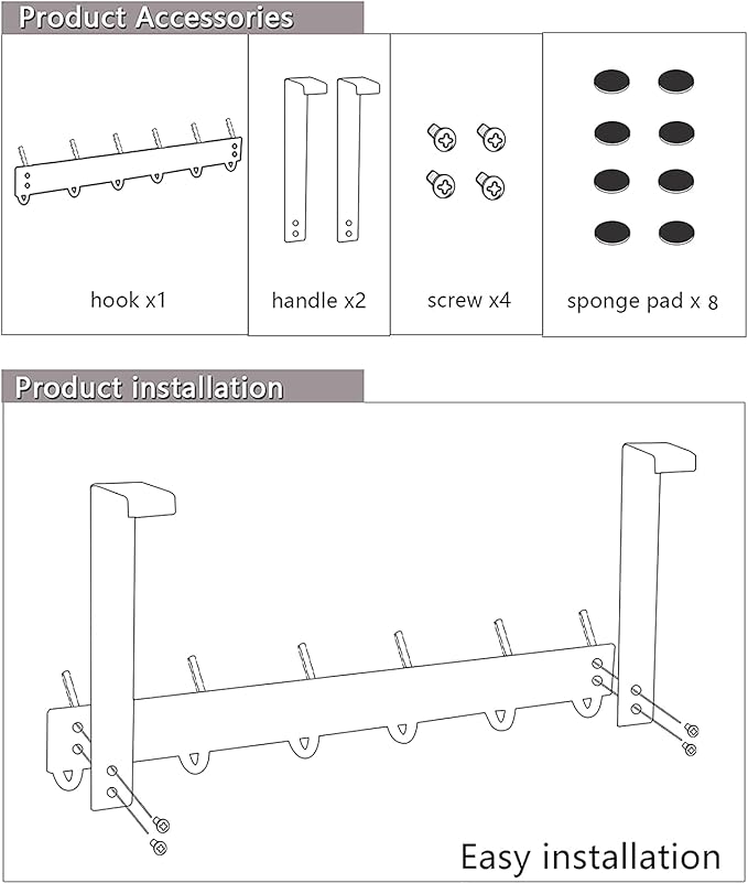 DOKU Over The Door Hook, Heavy Duty Over Door Hanger Holder for Coat Robe Hat Clothe Towels Hanging, Bathroom Organizer Towel Rack 12 Hooks, White