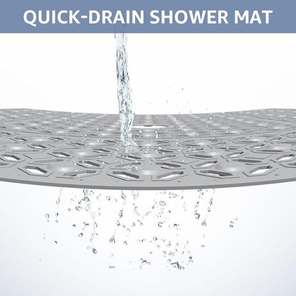OTHWAY Square Shower Mat, 27"x 27" Extra Large Shower Mats for Inside Shower, TPE Anti Slip Shower mat with Suction Cups Drain Holes, Machine Washable Shower Floor Mat (Light Grey)