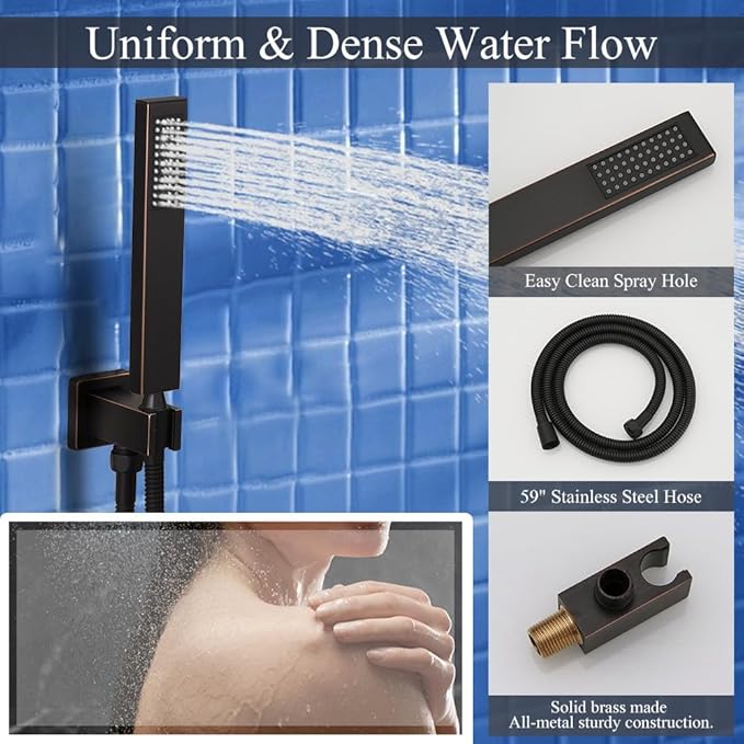 Shower Faucet Set Oil Rubbed Bronze Shower System, Knob Switch Diverter Shower Faucet with High Pressure Handheld Spray, Wall Mount 10 Inch Shower Head with 6 Inch Wall Mount Shower Head