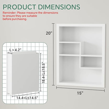 Stainless Steel Recessed Medicine Cabinet 14 * 18, Rust-proof Metal Wall Niche, In Wall Shower Niche Shelf Insert Replacement, Recessed Medicine Cabinets for Drywall, with 4 Compartments, White