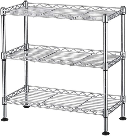 3 Tier Storage Racks Shelving, Heavy Steel Pantry Shelves, Adjustable Wire Shelving Rack, Suitable for Garage, Kitchen, Bathroom, Office, 18" W x 8" D x 18" H, Chrome