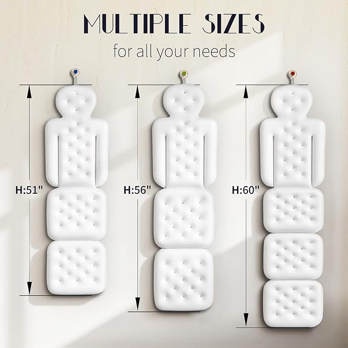 Full Body Bath Pillow for Bathtub, Thick Bathtub Cushion with Laundry Bag, Luxury Tub Pillow for Bath for Headrest Neck and Back Support White 60" x 16"