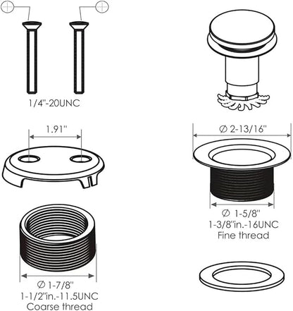 Matte Black Bathtub Drain Stopper and Overflow Kit, Solid Brass Tip-Toe Bath Tub Drain with Hair Catcher - Universal Coarse/Fine Thread, Bathroom Bathtub Plug Replacement, 11.5/16 UNC