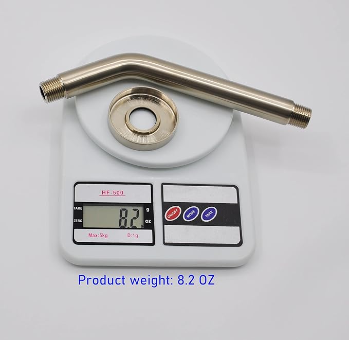 Aquaiaw Shower Arm and O-Ring Flange, 8 inch, Solid Brass, Round, Both Soldered 1/2 NPT Tapered Threads, PVD Brushed Nickel Wall Mount Shower Arm Extension with Escutcheon, for Rain Shower Max.12 inch