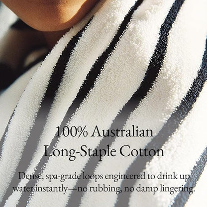 Italic Ultraplush 100% Australian Cotton Standard 6-Piece Set, 2 Bath, 2 Hand, 2 Washcloths, 800GSM Highly Absorbent & Quick-Dry, Resort Grade, Striped (White & Blue)