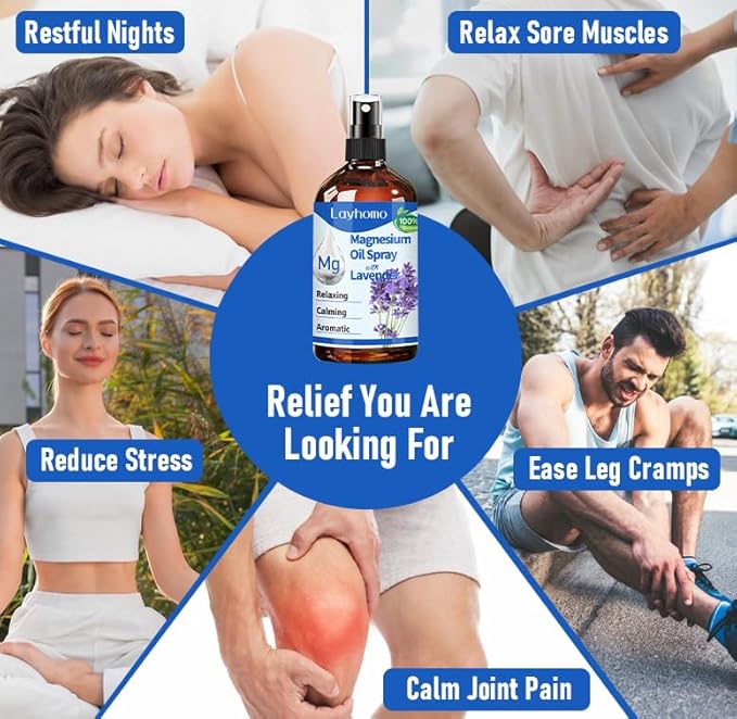 Magnesium Oil for Feet,Pure Magnesium Spray for Sleep,Liquid Topical Athletes Foot Spray Soothing Sore Muscles,Relaxing Leg Cramps Pain Ultra Concentration with Lavender Oil - 200ML