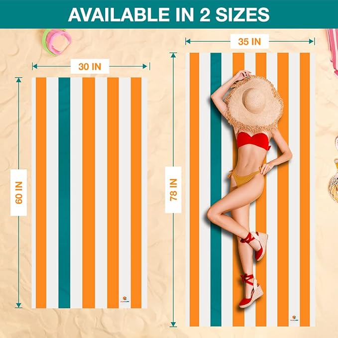SUN CUBE Microfiber Beach Towel, Quick Dry Sand Free Beach Towel, Lightweight, Compact for Travel Swim Sports Camping, Packable Sand Resistant Towel Adult - Orange 78x35 Inches