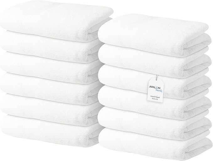 Avalon Towels Luxury Washcloths (Value Pack of 12) – Premium Cotton, Soft & Absorbent Wash Cloths for Body and Face, Hotel and Spa Quality Wash Clothes, Quick Dry and Machine Washable (White)