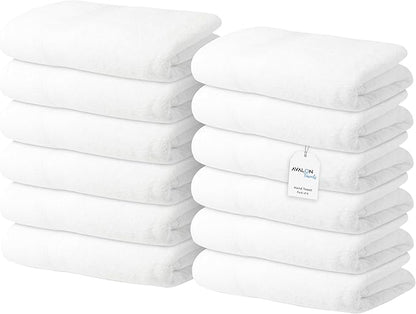Avalon Towels Luxury Washcloths (Value Pack of 12) – Premium Cotton, Soft & Absorbent Wash Cloths for Body and Face, Hotel and Spa Quality Wash Clothes, Quick Dry and Machine Washable (White)