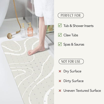 SHUCHING White Minimalist Lines Bath Mat for Tub Non Slip-40 X 16Inch, Bathtub Mat Anti Slip, Extra Long Shower Mat for Bathroom Mold Free, Machine Washable