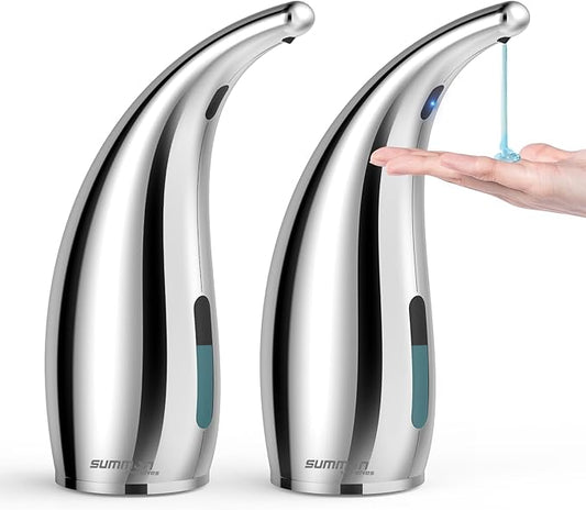 Automatic Liquid Soap Dispenser,2 Pack 300ML Touchless 4 Gear Adjustable,Countertop Electric Battery Operated Hand Soap Dispenser with Sensor for Bathroom,Kitchen,Office（Silver）