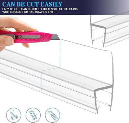 Bathroom Shower Door Seal Strip, 2PCS 78 Inch Shower Door Side Seal Strips, PVC Transparent Shower Door Seal Strip for 1/4"(6MM) Frameless Shower Door