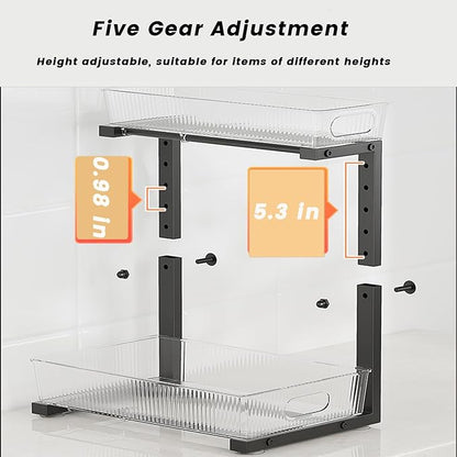 2 Pack Under Sink Organizer, 2 Tier Pull Out Storage Organizer, Slide Out Storage Shelf for Bathroom & Kitchen, Under Cabinet Organizer and Storage with 5 Gears Height Adjustable (Black)