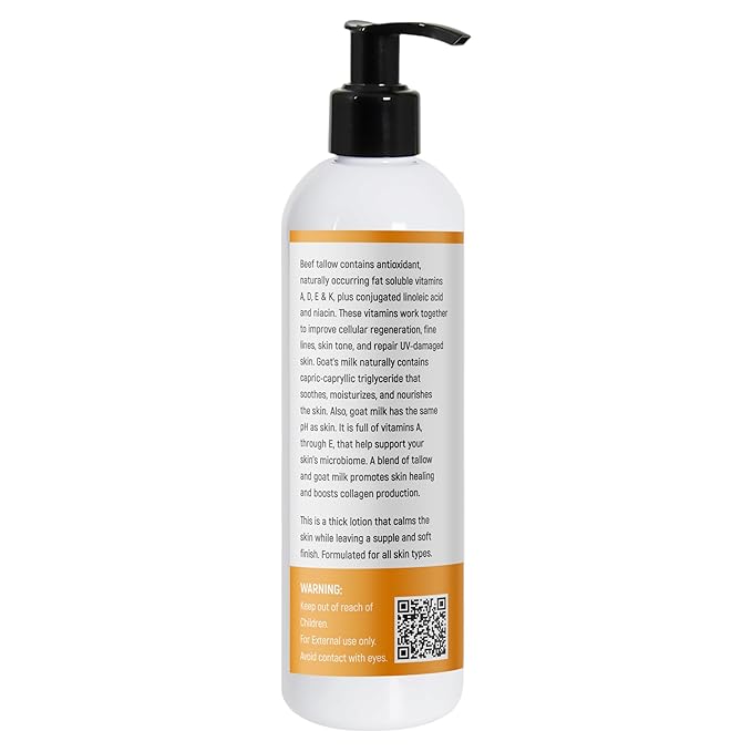 Tallow & Goat Milk Body Lotion for Sensitive Skin, Organic moisturizing Lotion - Soothes Dry skin, Goat Milk face and body Moisturizer - Handmade Tallow for skin cream (12 OZ, Unscented)