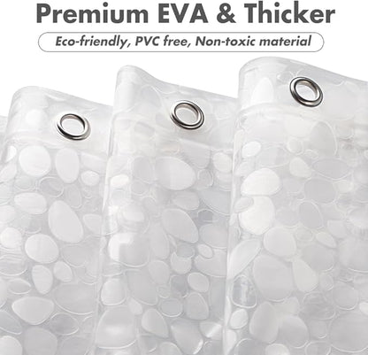WELTRXE Shower Curtain Liner Waterproof, 8G Thick EVA, Heavy Duty Shower Liner with Magnets, 3D Pebble Bath Curtain for Stall, Bathtubs Bathroom, 72 x 72, 12 Hooks