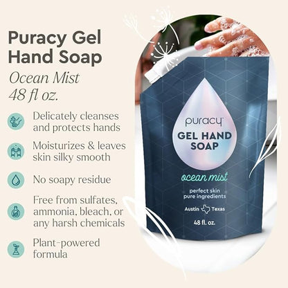 Puracy Organic Hand Soap, For the Professional Hand Washers We've All Become, Moisturizing Natural Gel Hand Wash Soap, Liquid Hand Soap Refills for Soft Skin (48 fl.oz, Ocean Mist) Refill