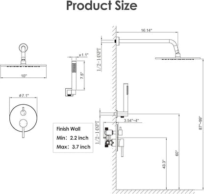 Gabrylly Shower System, Wall Mounted Shower Faucet Set with Shower Valve, High Pressure 10" Rain Shower head with Handheld Spray Combo, 2 Way Rainfall Shower Head Set, Brushed Nickel