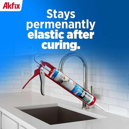 Akfix 100E RTV Silicone Caulk Clear (2x10.1 fl.oz.) - 100% Silicone Sealant Waterproof for Kitchen and Bathroom, Shower, Toilet, Sink, Window and Door, No Discoloring | Clear, 2 Pack