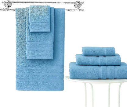6 Pieces - Turkish Cotton - Luxury Towel Set for Bathroom & Kitchen, 2 Bath Towels, 2 Hand Towels & 2 WashCloths *Valued $79.99* (SKYLITE Blue)