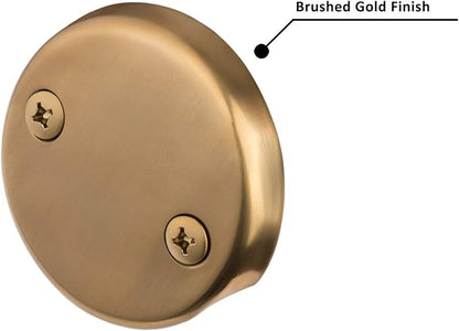 Artiwell Tip-Toe Bathtub Drains Trim Set with Two-Hole Overflow Faceplate, Replacement Bath Drain Trim Kit with 2-Hole Overflow Faceplate and Universal Fine/Coarse Thread (Brushed Gold)
