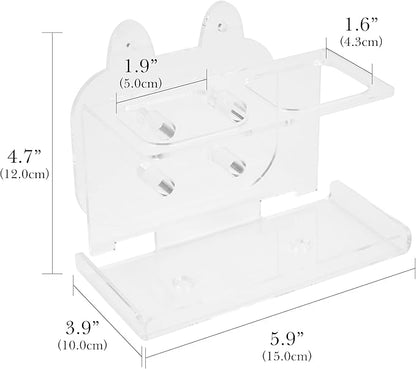 Electric Toothbrush Holder Wall Mounted, Electric Toothbrush Cord Organizer Holds 2 Chargers, Self Adhesive Electric Toothbrush Stand for Bathroom, Medicine Cabinet, Dorm(Clear)