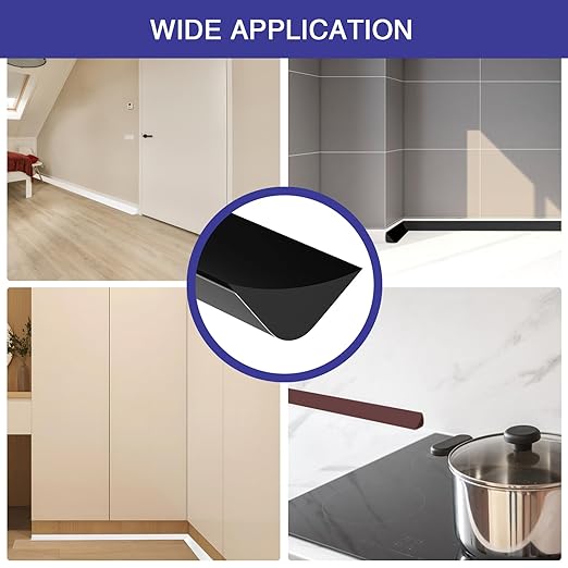 Flexible Molding Trim, Flexible Bendable Adhesive Caulking Strip, Molded Trim, Peel and Stick Home Decorative Edge for Bathroom, Kitchen, Floor, Wall (Black, 0.83in x 0.24in x 10ft)