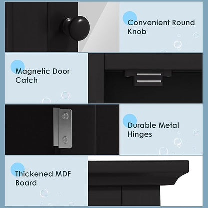 Safeplus Black Medicine Cabinet Wall Mounted with Mirror Adjustable Storage for Bathroom, Living Room, Bedroom, Entryway and Kitchen