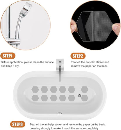 Bathtub Stickers Non-Slip, 24 PCS Hexagon Grey Safety Shower Treads Adhesive Appliques with Premium Scraper