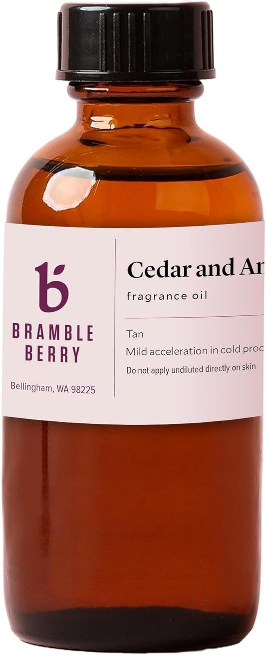 Bramble Berry Cedar and Amber Fragrance Oil 2 oz | Cozy Pine, Cinnamon & Wood Scent for Soap Making, Candles, Lotion, Bath Bombs & Perfume Warm Fall Aroma | Skin Safe, Vegan, Paraben & Phthalate Free