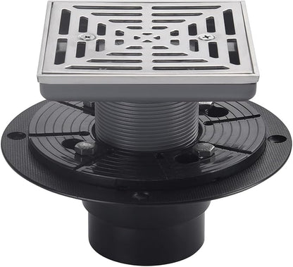 4-1/4"Square Brushed Nickel Shower Drain，Base with Adjustable Drain Flange Kit PVC,Removable Grille Strainer Drain Cover with Screws,SUS304 Stainless Steel