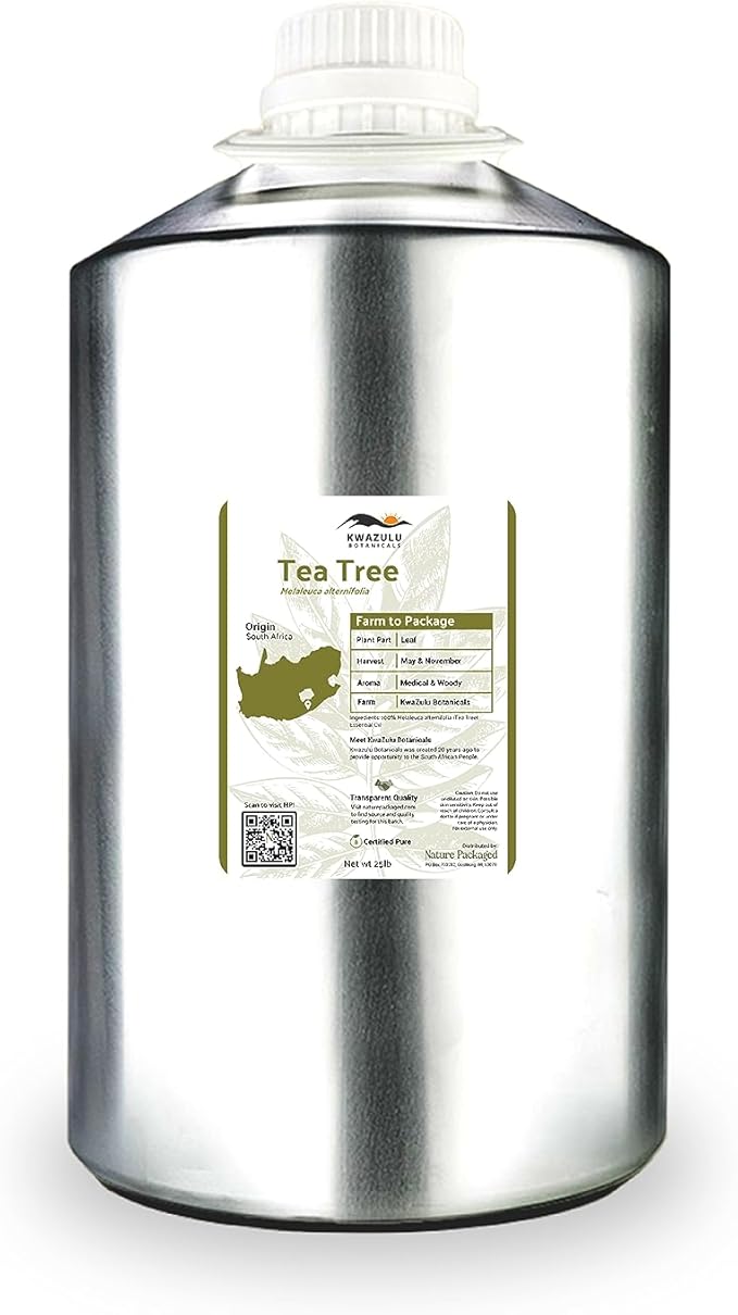 Tea Tree Essential Oil - Direct from Kwazulu Botanicals South Africa - Steam Distilled - Aceite Esencial de Árbol de Té for Aromatherapy, Diffuser, DIY Candle and Soap Making - 22lbs