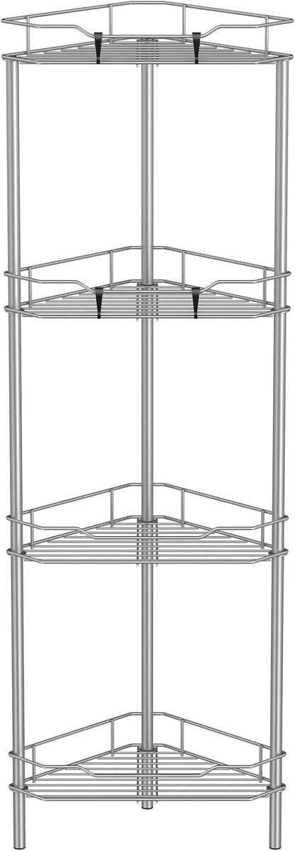 4 Tier Floor Standing Corner Shower Caddy Organizer Shelf with Hooks, Bathroom Shelves Stand Rack, Gray